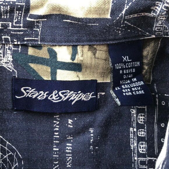 Starts & Stripes Mens Shirt Size XL Long Sleeve Button-Up Nautical Print Retro - Picture 3 of 16